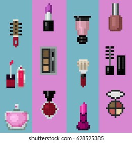 pixel makeup cosmetic Perfume pink blue girl background texture set