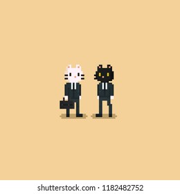 Pixel male cat office worker.8bit character,