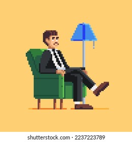 Pixel man in black suit