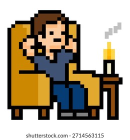 Homem Pixel Relaxando Com Vela