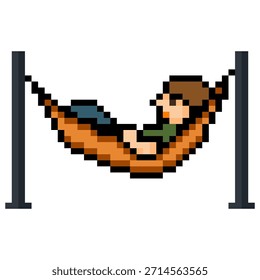 Pixel Man Resting On Hammock