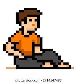 Pixel Man Sitting On Floor