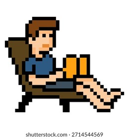 Pixel Man Sitting Reading Book