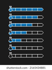 Pixel mana scale. Sorcery, magic and witchcraft, special abilities of main character. Fantasy and imagination, interface elements for developing games and programs. Cartoon flat vector illustration