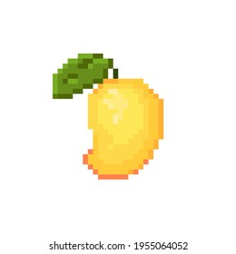 Pixel Mango illustration. Isolated pixel art fruit Mango icon vector.