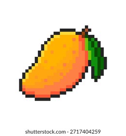 Pixel mango aislado sobre fondo transparente. Video Insignia pixelada, activo de juego o elemento de arcade de computadora. Icono de fruta. Ilustración de arte de píxeles de Vector en estilo antiguo de 16 bits.