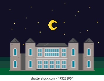 Pixel Mansion With Moon