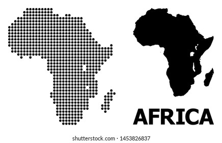 Pixel map of Africa composition and solid illustration. Vector map of Africa composition of circle items on a white background. Abstract flat territory scheme for political illustrations.