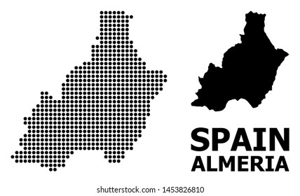 Pixel map of Almeria Province composition and solid illustration. Vector map of Almeria Province composition of circle spots on a white background.