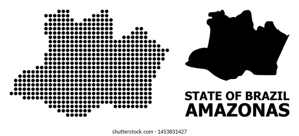 Pixel map of Amazonas State composition and solid illustration. Vector map of Amazonas State combination of round points on a white background.