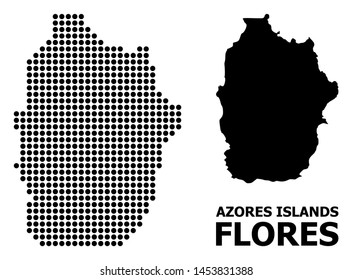 Pixel map of Azores - Flores Island composition and solid illustration. Vector map of Azores - Flores Island composition of sphere elements on a white background.