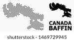 Pixel map of Baffin Island collage and solid illustration. Vector map of Baffin Island combination of spheric pixels with honeycomb geometric order on a white background.
