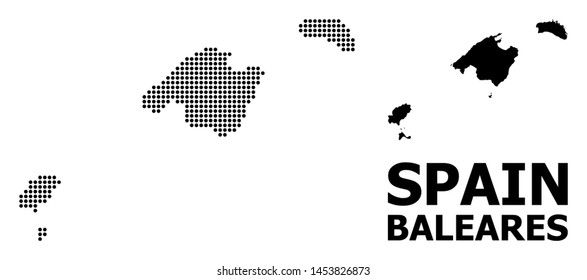 Pixel map of Baleares Province composition and solid illustration. Vector map of Baleares Province composition of sphere elements on a white background.