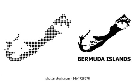 Pixel map of Bermuda Islands composition and solid illustration. Vector map of Bermuda Islands composition of round spots on a white background.