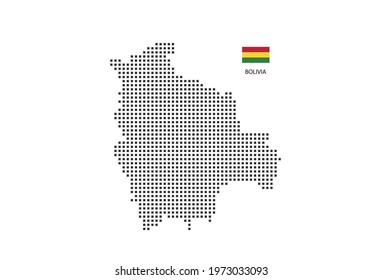 Pixel map of Bolivia. Vector square pixel dotted map of Bolivia isolated on white background with Bolivia flag.