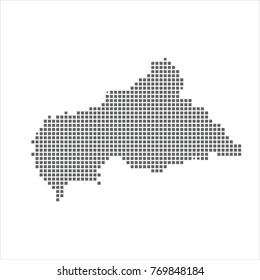 Pixel map of Central African Republic. Vector dotted map of Central African Republic isolated on white background. 
 Map page symbol for your web site design map logo, app, ui, Travel vector eps10