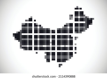 Pixel map of China. The dotted map is on white background. Vector illustration