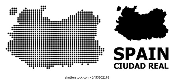 Pixel map of Ciudad Real Province composition and solid illustration. Vector map of Ciudad Real Province composition of circle dots on a white background.