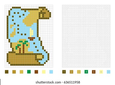 Pixel map in the coloring page with numbered squares, vector illustration