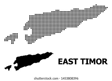 Pixel map of East Timor composition and solid illustration. Vector map of East Timor composition of round pixels on a white background. Abstract flat territory plan for educational illustrations.