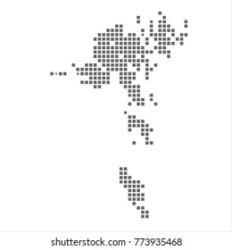 Pixel map of Faroe Islands. Vector dotted map of Faroe Islands isolated on white background. Faroe Islands map page symbol for your web site design map logo, app, ui, Travel vector eps10 