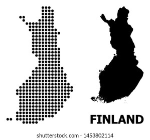 Pixel map of Finland composition and solid illustration. Vector map of Finland composition of circle pixels on a white background. Abstract flat territorial plan for education purposes.