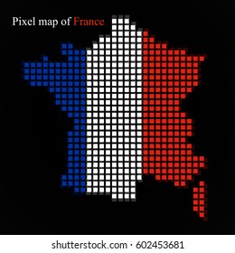 Pixel map of France with the flag inside. Vector