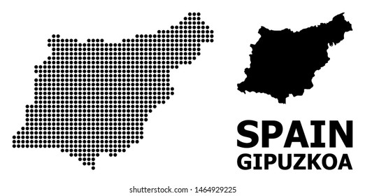 Pixel map of Gipuzkoa Province composition and solid illustration. Vector map of Gipuzkoa Province composition of sphere items on a white background.
