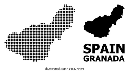 Pixel map of Granada Province composition and solid illustration. Vector map of Granada Province composition of circle spots on a white background.