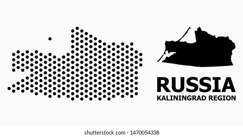 Pixel map of Kaliningrad Region composition and solid illustration. Vector map of Kaliningrad Region composition of round elements with hexagonal periodic array on a white background.