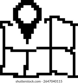 Pixel map location icon vector, designed with a retro, 8-bit aesthetic. Perfect for gaming maps, digital navigation, vintage travel guides, or any project needing a nostalgic pixelated pinpoint.