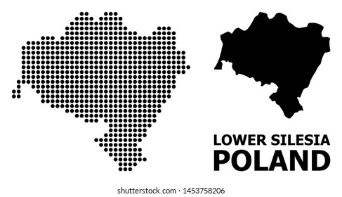 Pixel map of Lower Silesia Province composition and solid illustration. Vector map of Lower Silesia Province composition of sphere spots on a white background.