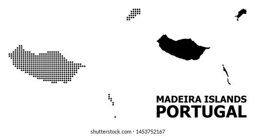 Pixel map of Madeira Islands composition and solid illustration. Vector map of Madeira Islands composition of spheric elements on a white background.