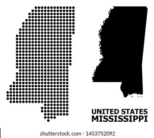 Pixel map of Mississippi State composition and solid illustration. Vector map of Mississippi State composition of spheric elements on a white background.