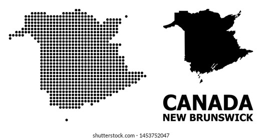 Pixel map of New Brunswick Province composition and solid illustration. Vector map of New Brunswick Province composition of sphere dots on a white background.
