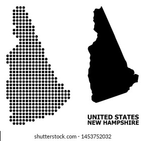 Pixel map of New Hampshire State composition and solid illustration. Vector map of New Hampshire State composition of circle items on a white background.