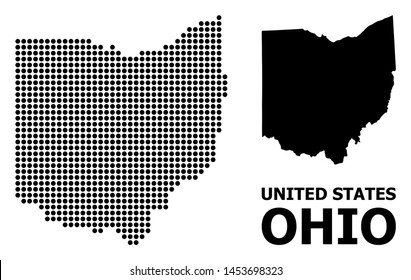 Pixel map of Ohio State composition and solid illustration. Vector map of Ohio State composition of spheric points on a white background. Abstract flat territory scheme for education purposes.