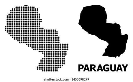 Pixel map of Paraguay composition and solid illustration. Vector map of Paraguay composition of spheric dots on a white background. Abstract flat territorial plan for education templates.