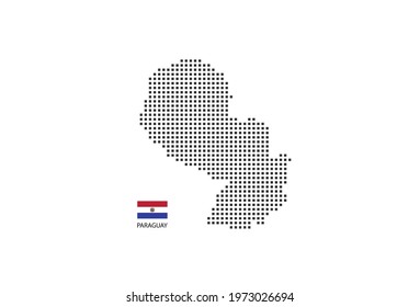 Pixel map of Paraguay. Vector square pixel dotted map of Paraguay isolated on white background with Paraguay flag.