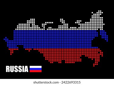 Pixel map of Russia with the flag inside. Vector illustration