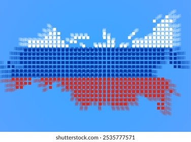 Pixel-Karte von Russland mit der Flagge im Inneren