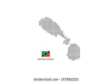 Pixel map of Saint Kitts and Nevis. Vector square pixel dotted map of Saint Kitts and Nevis isolated on white background with Saint Kitts and Nevis flag.