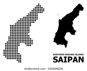 Pixel map of Saipan Island composition and solid illustration. Vector map of Saipan Island composition of round points on a white background. Abstract flat territory scheme for educational templates.