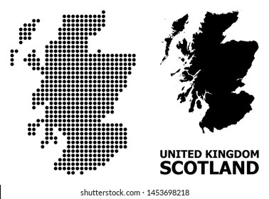 Pixel map of Scotland composition and solid illustration. Vector map of Scotland composition of spheric points on a white background. Abstract flat territorial plan for education illustrations.