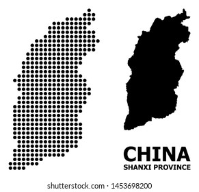 Pixel map of Shanxi Province composition and solid illustration. Vector map of Shanxi Province composition of circle items on a white background.