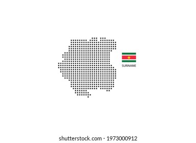 Pixel map of Suriname. Vector square pixel dotted map of Suriname isolated on white background with Suriname flag.