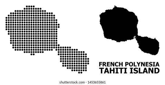 Pixel map of Tahiti Island composition and solid illustration. Vector map of Tahiti Island composition of sphere dots on a white background.