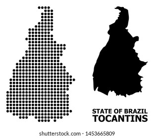 Pixel map of Tocantins State composition and solid illustration. Vector map of Tocantins State composition of circle points on a white background.