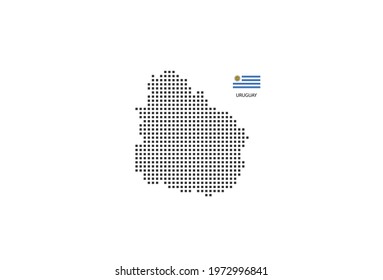 Pixel map of Uruguay. Vector square pixel dotted map of Uruguay isolated on white background with Uruguay flag.