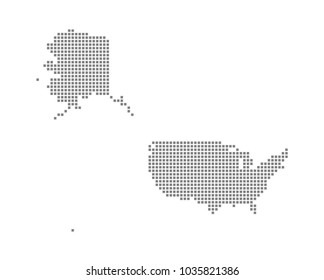 Pixel map of USA Mercator. Vector dotted map of USA Mercator isolated on white background. Abstract computer graphic of USA Mercator map. vector illustration.